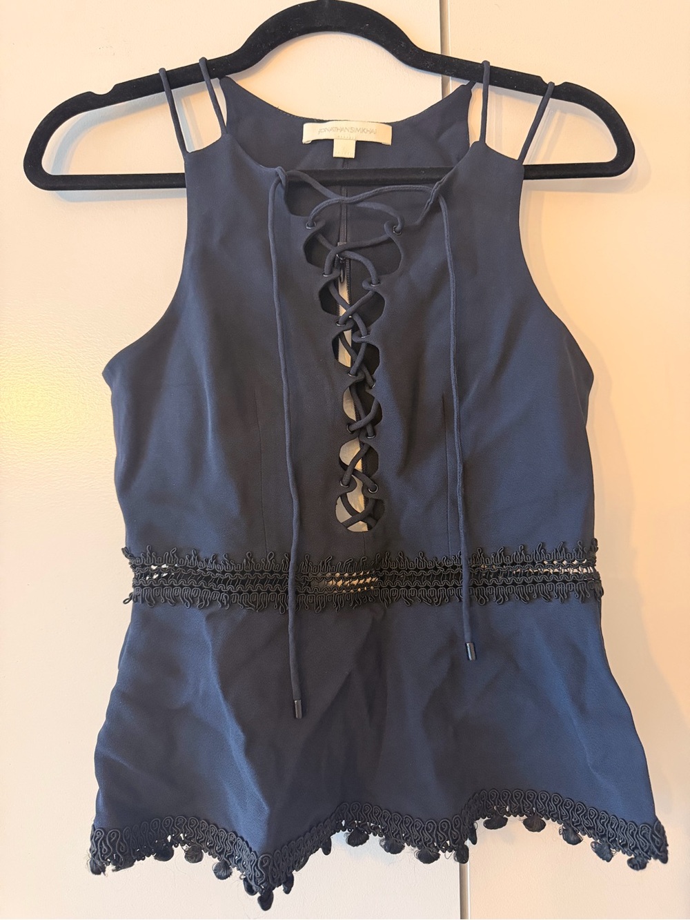 Jonathan Simkhai Navy Lace-Up Peplum Tank Top